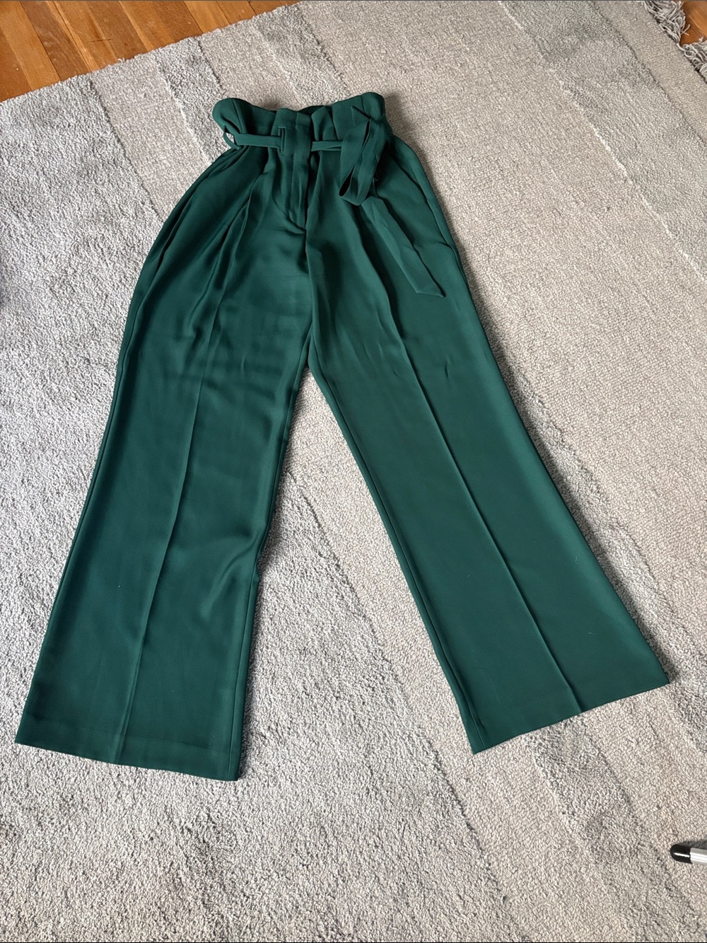 Express High-Waist Paperbag Wide-Leg Pants in Deep Green